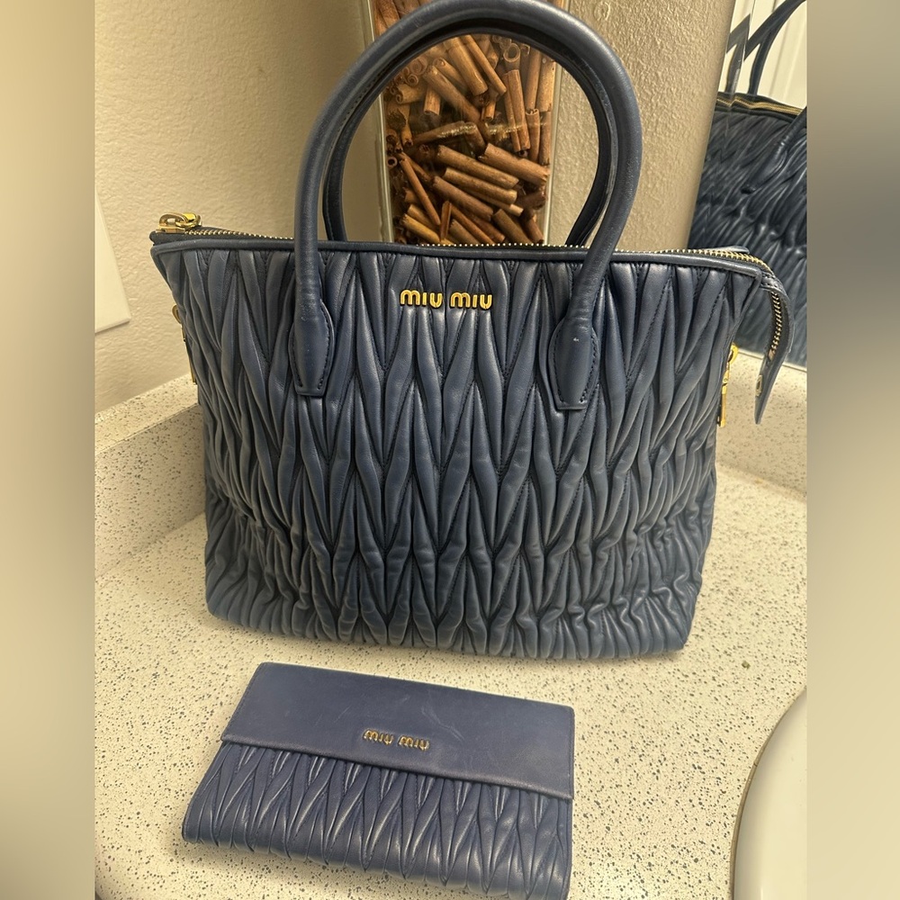 Miu Miu Blue Matelassé with matching wallet